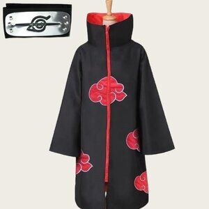 Naruto Cosplay Costume: High-Collar Akatsuki Cloak & Headband